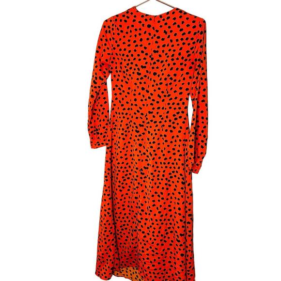 HUNTER BELL Orange Black Animal Print Lawton Polka Dot Ruched Dress Size 0 - Picture 4 of 13